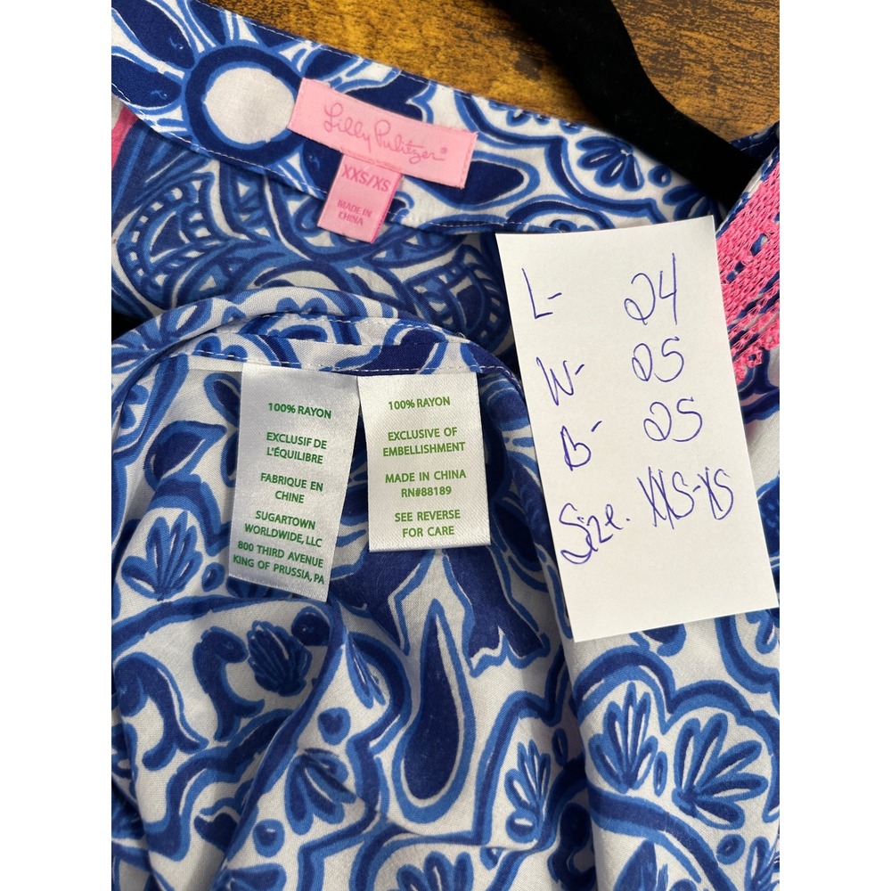Lilly‎ Pulitzer Sydney Caftan Top Blue Tassel V-Neck Tunic XXS/XS Boho Resort - Picture 5 of 6
